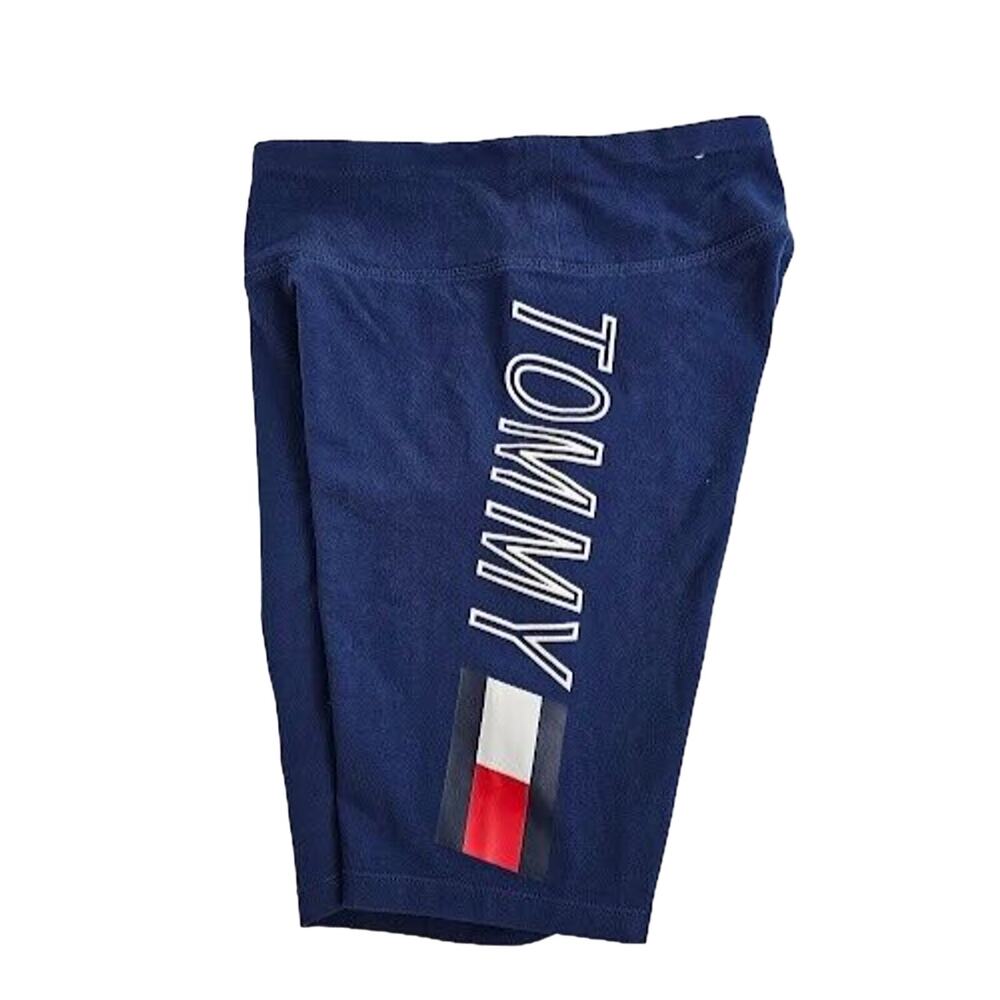 TOMMY HILFIGER SPORT Womens Blue Stretch Fitted Bike Logo Shorts SMALL